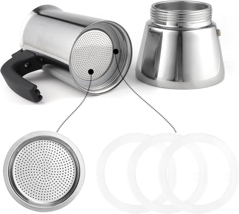 Sivaphe 6 Cups Stovetop Espresso Coffee Maker Replacement Infuser Parts Only for Stainless Steel Italian Moka Pot, 1 Filter and 3 Silicone Gasket ...