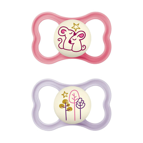 MAM Air Night Baby Pacifiers for Sensitive Skin, Glows in The Dark, 2 Count, 6-16 Months, Girl...