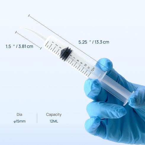 JMU 10 Pcs Dental Irrigation Syringe with Curved Tip, 12cc Wisdom Teeth Syringe with Measurement, Curved Syringe Dental, Tonsil Stone Syringe for ...