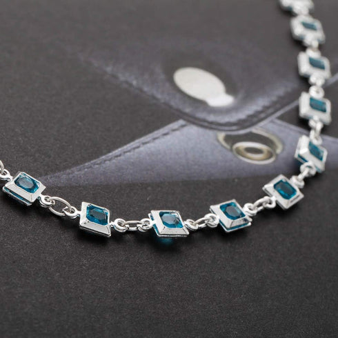 Jovono Boho Crystal Anklets Blue Fashion Anklet Bracelets Beach Foot Jewelry for Women (Silver)...