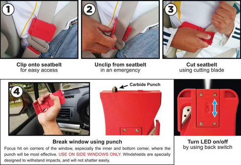 General Tools 3-in-1 Car Emergency Escape Tool #7904-RD - Clips to the Seatbelt for Quick Access in an Emergency - Window Glass Breaker, Safety Ha...