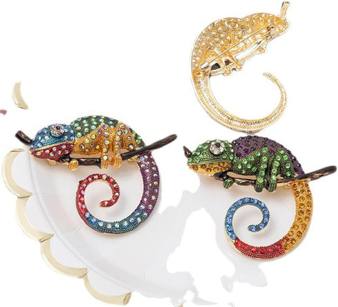 Chameleon Brooch Pin Colorful Crystal Lizard Animal Brooch Jewelry for Women...