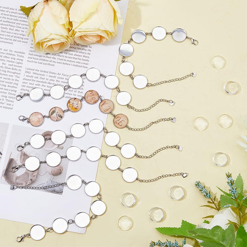 DICOSMETIC 8Pcs Cabochon Bracelet Making Kit Bracelet Bezel Settings Stainless Steel Cabochon Tray Bracelets with Glass Cabochons for Jewelry DIY ...