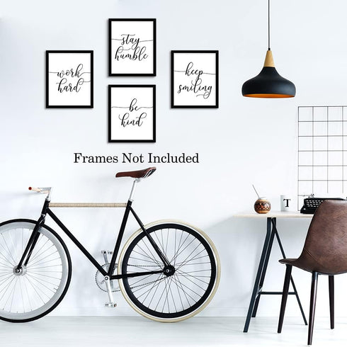 HPNIUB Unframed Inspirational Quote Art Painting,Work Hard,Be Kind,Stay Humble,Keep Smiling Art Print Set of 4 (8”X10” Motivational Phrases Wall A...