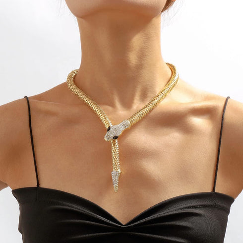 LUREME Flexible Bendable Snake Necklace, Adjustable Snake Collar Choker Necklace, Snake Waist Chain for Women (nl006311)...
