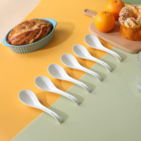 Asian Soup Spoons Set of 6, Ceramic Japanese Soup Spoons, Ramen Spoon for Cereal Wonton Dumpling Noodles,Table Spoon Set Dishwasher Safe Easy To C...