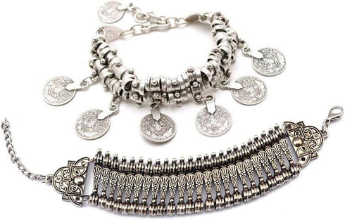 Zealmer Boho Bracelet Set Bohemian Coin Bracelet Tribal Statement Design Hand Bracelet 2 Types...