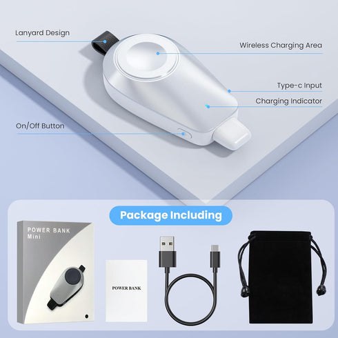 Mini Portable Wireless Charger for Apple Watch,1600mAh Keychain Travel Emergency Power Bank for iPhone,Compact Magnetic iWatch Charger,for iWatch ...