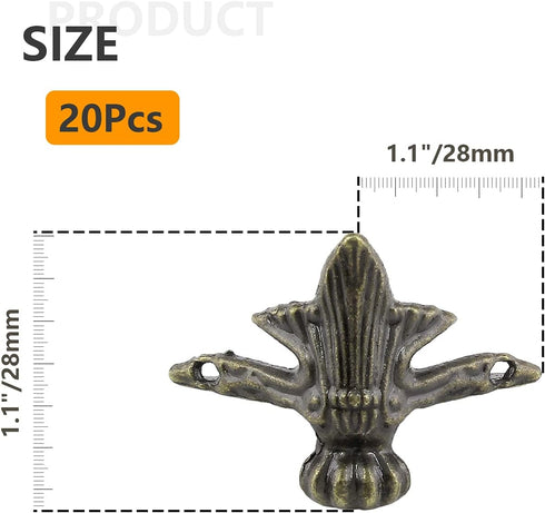 20 Pcs Antique Brass Box Legs, Wood Case Jewelry Chest Storage Box Feet Corner Protector Decorative (Style4, Bronze)...