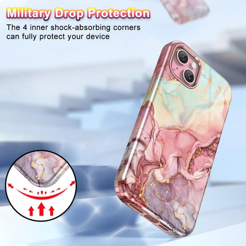 Btscase for iPhone 15 Plus Case 6.7 inch (2023), Marble Pattern 3 in 1 Heavy Duty Full Body Shockproof Hard PC+Soft Silicone Drop Protective Women...