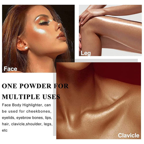 Glitter Powder Highlighter Makeup, Body Brightens the Natural Three-dimensional Face Blusher Patting Powder Highlighter. (01# White moonbeam)...