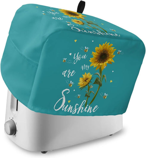 Toaster Dust Cover with Pockets, Your Are My Sunshine Sunflower Bee Teal Green Soft Washable 2 Slice Toaster Cover, Dust-proof Cover for Small App...