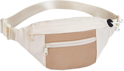 Telena Crossbody Fanny Pack for Women Men Fashion Waist Pack Belt Bag with 4-Zipper Pockets for Hiking Running Travel, Beige-Khaki...
