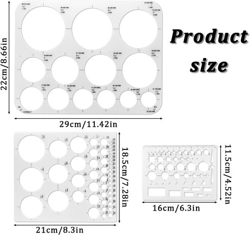 3 PCS Circle Stencil Circle Template Round Drawing Stencil Drafting Stencils Measuring Tools Plastic Geometric Stencils Drawing Aid Tool Circle Ru...