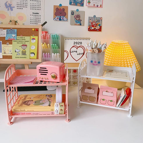 Desktop Rack Cosmetic Stationery Storage Holder, 2-Tier Multifunctional Plastic Shelf Makeup Organizer for Skincare Office Kitchen Bedroom Bathroo...