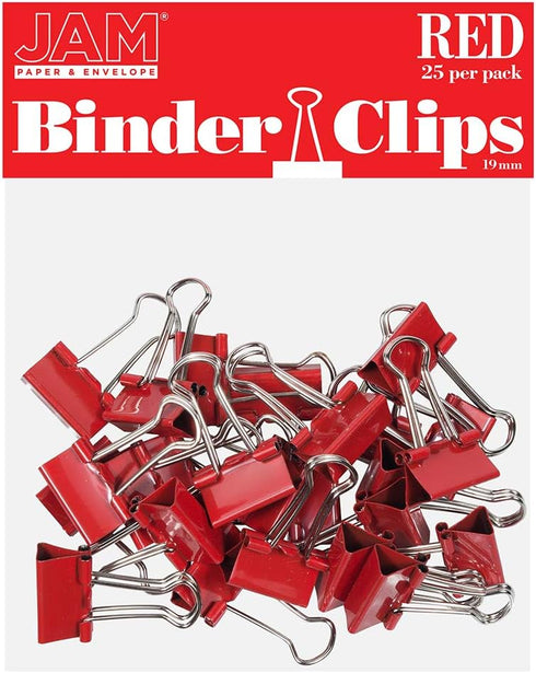 JAM PAPER Colorful Binder Clips - Small - 3/4 Inch (19 mm) - Red Binderclips - 25/Pack...