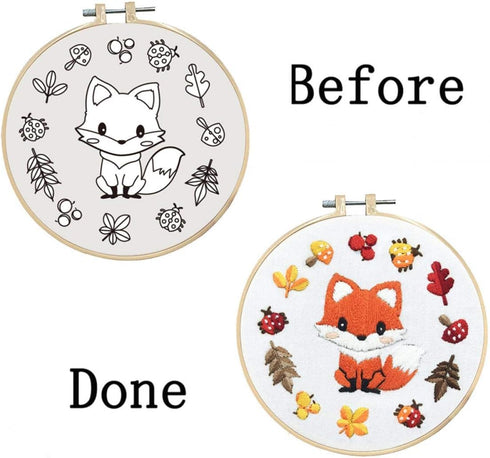 Louise Maelys Starter Embroidery Kits DIY Full Range Easy Needlepoint Cross Stitch Kits for Adults, Beginners with Stamped Animal Pattern,Fox......