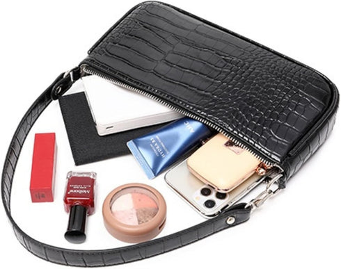 Retro Classic Crocodile Pattern Clutch Shoulder Tote HandBag with Zipper Closure Small Purse for Women...