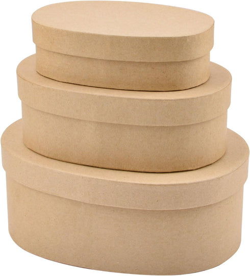 WANDIC Paper Mache Box, Set of 3 Oval Paper Mache Hat Kraft Paper Containers with Lids Ideal for Painting Crafting & Storage Accessories Jewelry G...