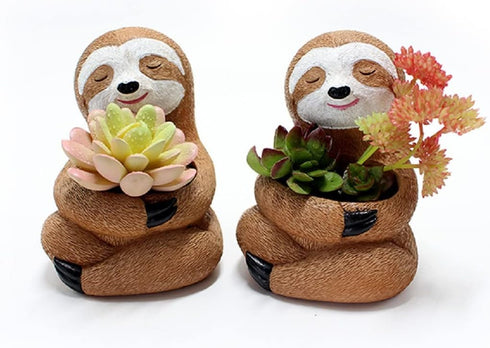 Succulent Planter Pot Animal Pot, Cactus Plant Pot Cute Sloth Design with Drainage Hole, Small Resin Flower Pot for Indoor Outdoor Decor...