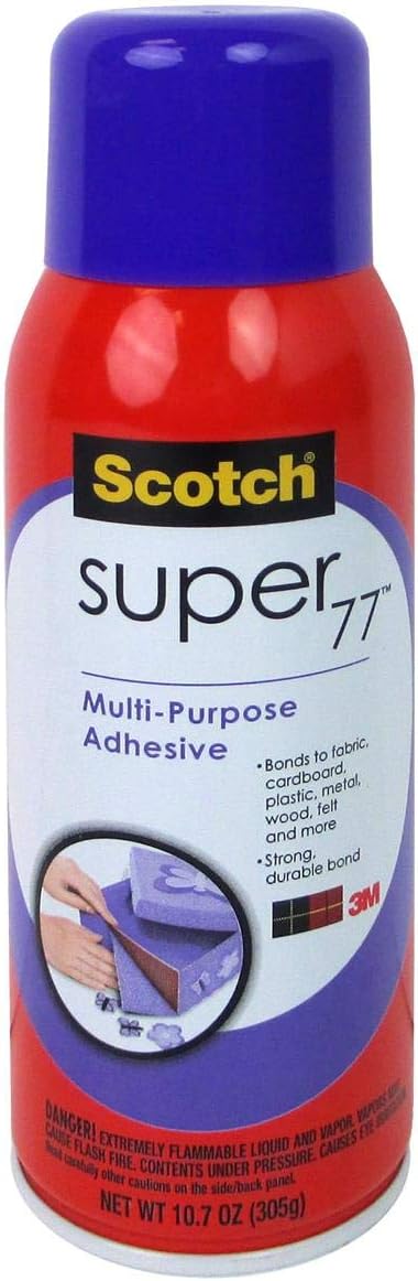Scotch Super 77 Multipurpose Adhesive Spray, Bonds to Fabric, Cardboard, Plastic, Metal, Wood, Felt, and More, 10.7 Ounces (7716)...