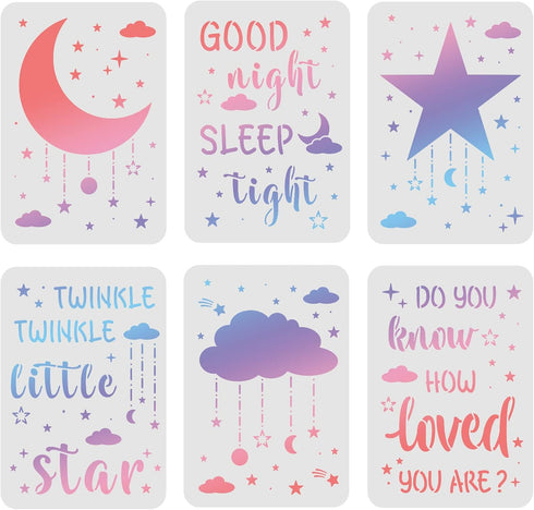FINGERINSPIRE 6pcs Moon and Star Stencil, Clouds Stencil 11.7x8.3 inch Reusable Star Template, Good Night Baby Room Drawing Stencil for Painting o...