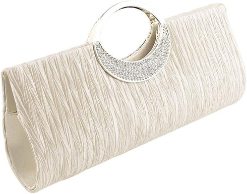 Rhinestone Satin Pleated Evening Clutches Bridal Wedding Handbag Purse Evening Bags...