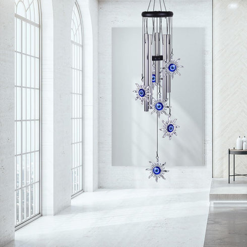 Blue Evil Eye Sun Wind Chimes Outdoor Decor, Mobile Sun Evil Eye Windcatcher, Evil Eye Sun Wind Bells, Sun Blue Evil Eye Amulet Wind Chimes for Ho...