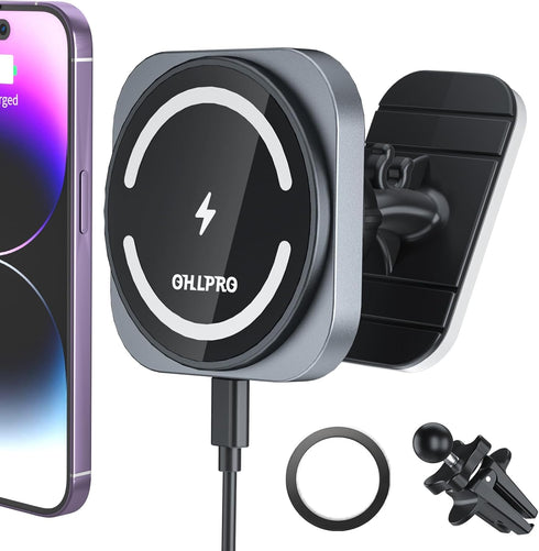 OHLPRO for MagSafe Car Mount Charger, 15W Fast Charging Car Magnetic Phone Holder for Dashboard and Air Vent, Compatible with iPhone 15/14/13/12 S...