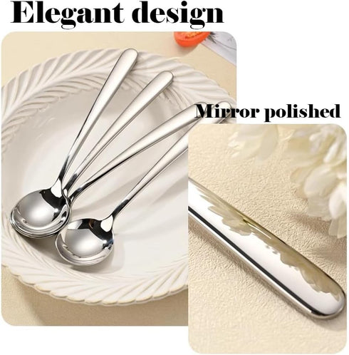 Soup Spoons,Bouillon Spoons SUS 304 Stainless Steel Large,Thick Heavy Duty,Round Spoons,Dishwasher Safe,7.7 x 1.8 Inch Set of 4 (Silver)...