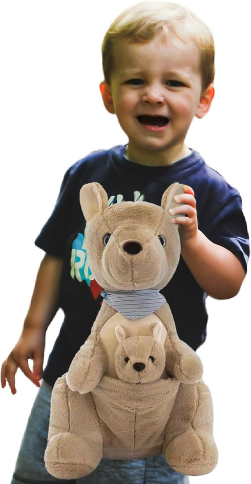 Kangaroo Stuffed Animal Plush Doll - Mother Kangaroo with Removable Child Kangaroo Plushies, Adorable Plushie for Ages 3 and Up, Ideal Gift for To...