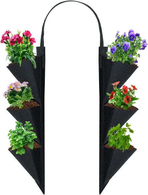 Vertical Railing Planter, 6 Pocket Hanging Fabric Planter Bag Outdoor Fence Plant Pots, Wall Hanging Planting Grow Bags Flower Pouch for Garden Fe...