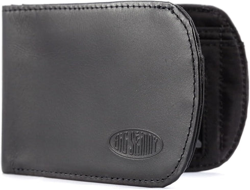 Big Skinny Men's RFID Blocking Leather Curve Bi-Fold Slim Wallet, Holds Up to 20 Cards, Black...
