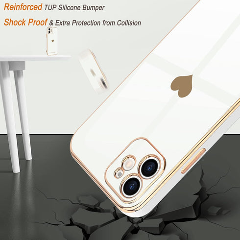 Teageo Compatible with iPhone 12 Case for Women Girl Cute Love-Heart Luxury Bling Plating Soft Back Cover Raised Full Camera Protection Bumper Sil...