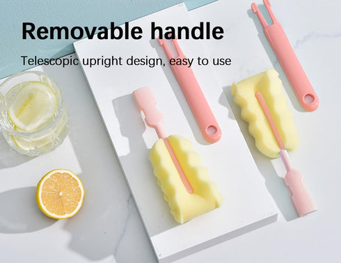 Bottle Brush Sponge Cup Brush Set, Removable Handle Upright Design Large Cup Brush + Extended Straw Brush + Lid Brush, Environmentally Conscious P...