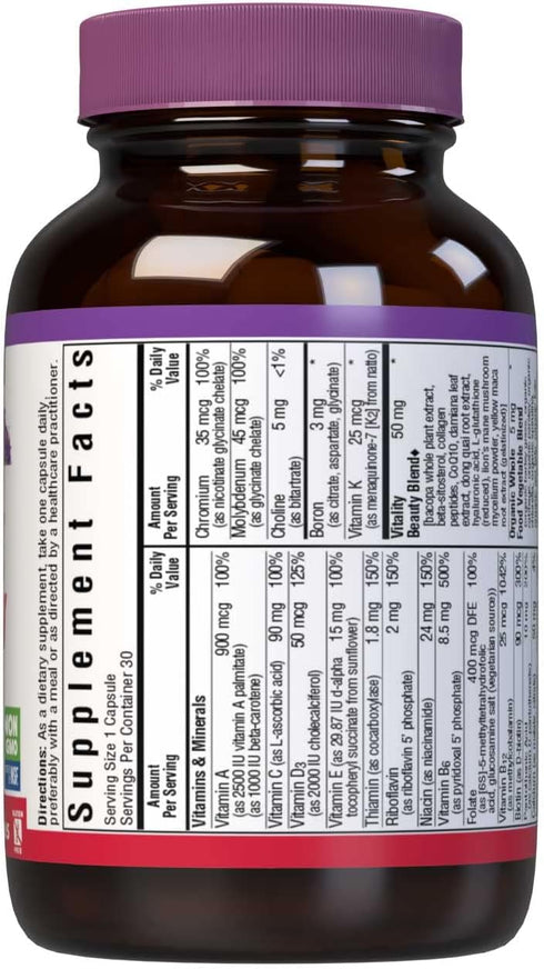 Bluebonnet Nutrition Ladies’ ONE 40+ Whole Food-Bed Multiple, Women Multivitamin for Women 40+, Soy-Free, Non-GMO, Gluten Free, 30 Vegetable Capsu...