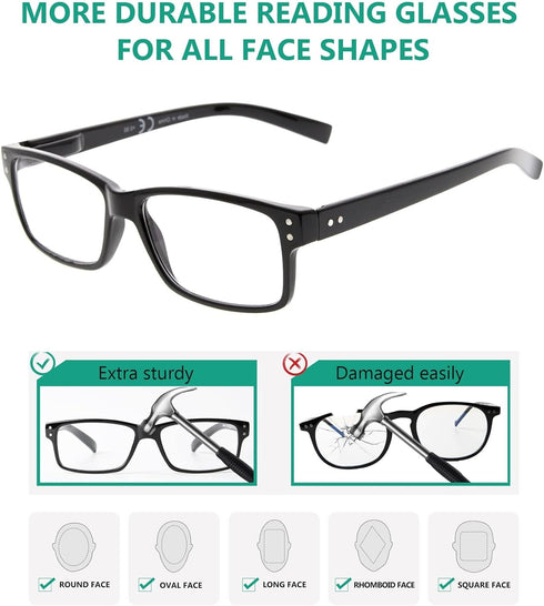 Eyekepper 5 Pack Reading Glasses for Men Includes Reader Sunglasses Spring Hinges Classic Cheater Glasses +1.75...