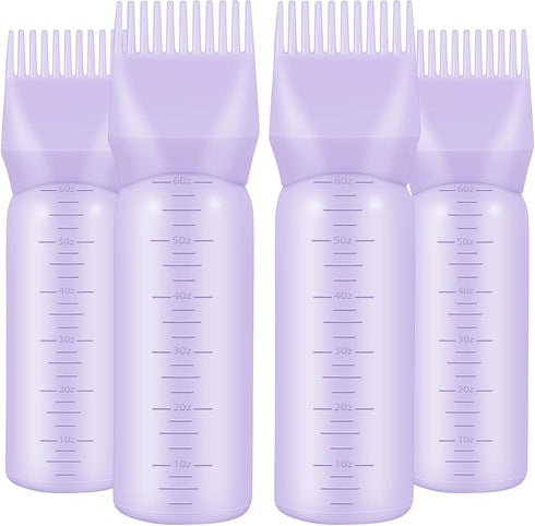 4 Pcs Root Comb Applicator Bottle, 6 Oz Hair Dye Applicator Bottle with Comb and Scale Plastic Hair Oil Applicator Bottle for Hair Dye and Hair Ca...