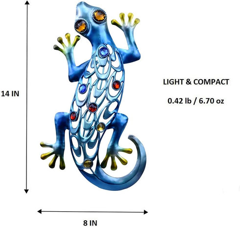 Lizard Wall Decor, Metal Gecko Decoration Hanging Art for Outdoor Backyard Fence Patio Garden or Indoor Home Bathroom, 14-Inch (Blue)...