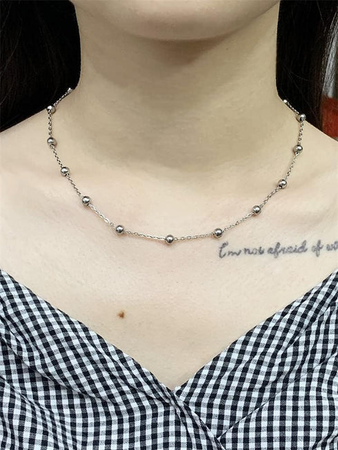 Dtja 5mm Ball Bead Necklace Stainless Steel Choker Pendant Necklaces for Women Girls Vintage Beaded Link Chain Adjustable Fashion Punk Simple Jewe...