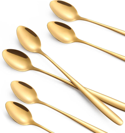 Long Handle Iced Tea Spoon,7.8-Inch Gold Coffee Spoon,Ice Cream Spoon, Stainless Steel TeaSpoons,Cocktail Stirring Spoon,Set of 6...