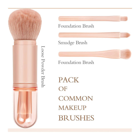 Travel Makeup Brushes Set: 4 in 1 Small Travel Makeup Brushes Mini Facial Makeup Brushes Retractable Makeup Brush Professional Foundation Blending...