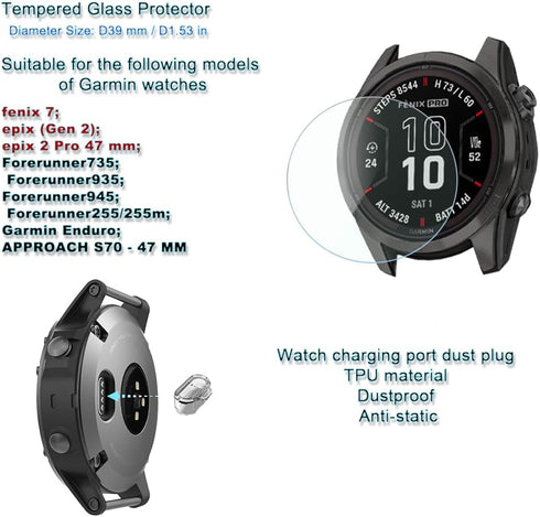 SmartWatch Tempered Glass protective film Compatible for Garmin Fenix 7 & 7 Solar/Fenix 7 Sapphire Solar 47mm and Epix 2 Pro 47 MM Screen Protecto...