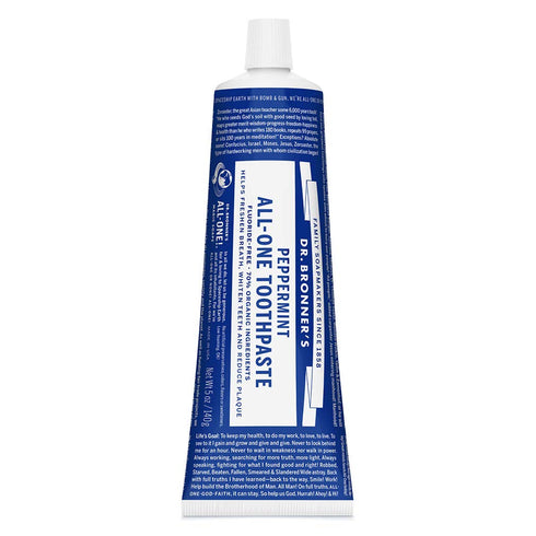 Dr. Bronner’s - All-One Toothpaste (Peppermint, 5 Ounce) - 70% Organic Ingredients, Natural and Effective, Fluoride-Free, SLS-Free, Helps Freshen ...