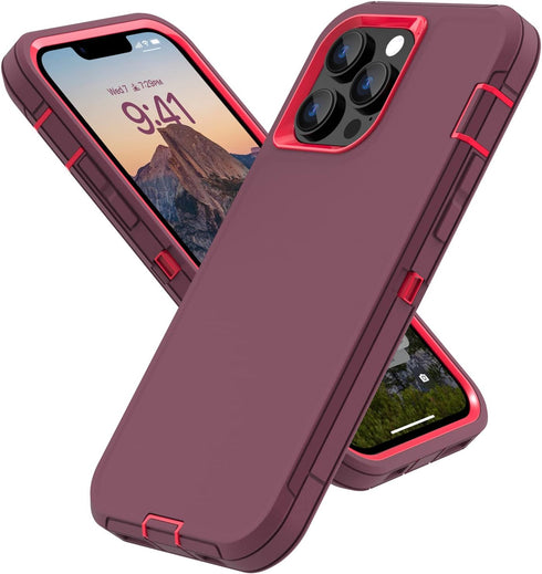 For iPhone 13 Pro Max Case with Full Body Protection, iPhone 12 Pro Max Case Heavy Duty Shockproof 3 in 1 Silicone Rubber with Hard PC Rugged Dura...