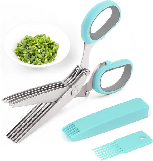 Herb Scissors, Kitchen Shears with 5 Blades and Cover, Multipurpose Cutting Herb Stripper, Kitchen Shears Dishwasher Safe, Kitchen Scissors for Cu...