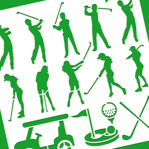 BENECREAT Golf Swing Border Painting Stencils, 12x12inch Sport Theme Cart Plastic Decoration Template for DIY, Engraving, Scrapbooking...