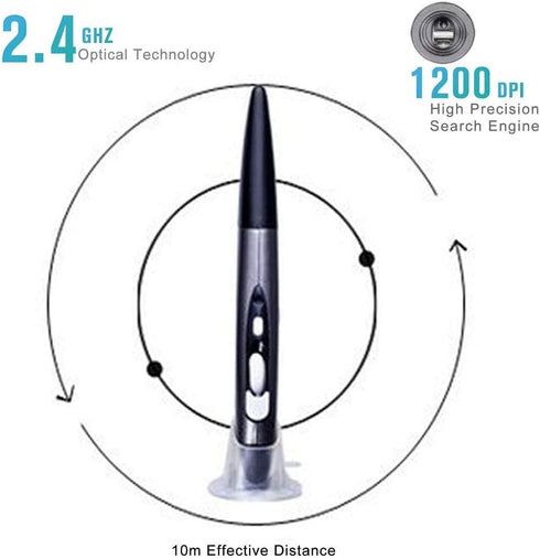 lychee Wireless Optical Pocket Pen Mouse, 2.4GHZ USB Wireless Optical Pen Mouse 800/1200/1600 DPI Adjustable Handwriting Mini Air Mouse Mice for P...