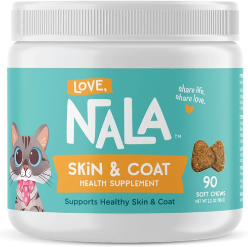 LOVE, NALA - Skin and Coat Supplement for Cats - 90 Tasty Soft Chews - Omega 3 Fish Oil, Biotin, Vitamin E Supports Skin & Fur Health - 3.2 oz...