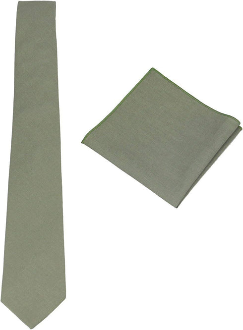 Mens Solid Skinny Linen Tie with Pocket Square Gift, Sage Green, Size One Size...